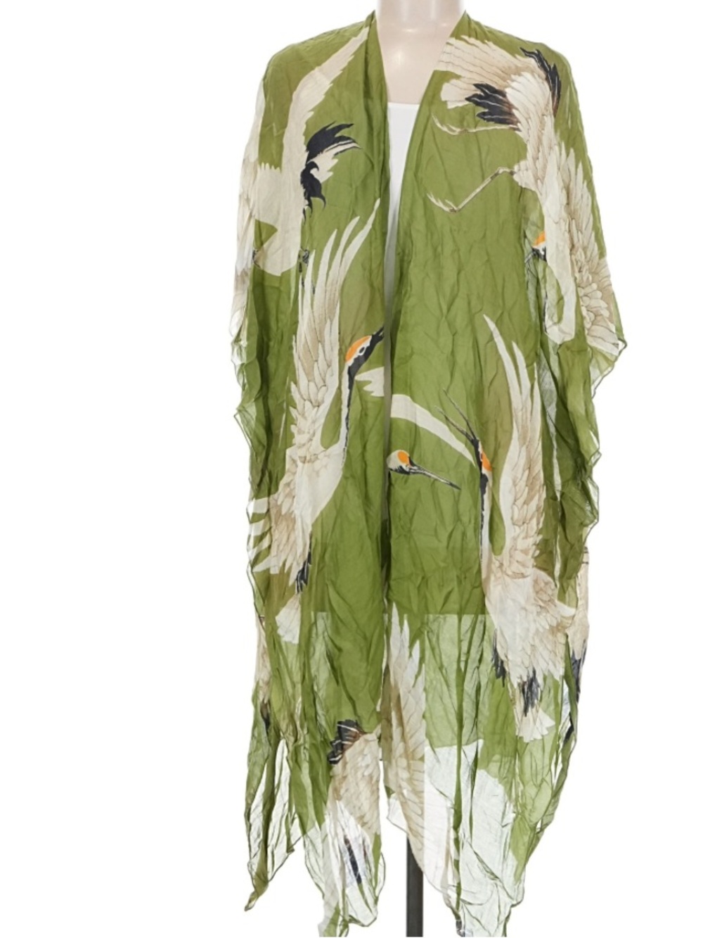 One Hundred Stars Green Stork Long Kimono Open Shaw OS